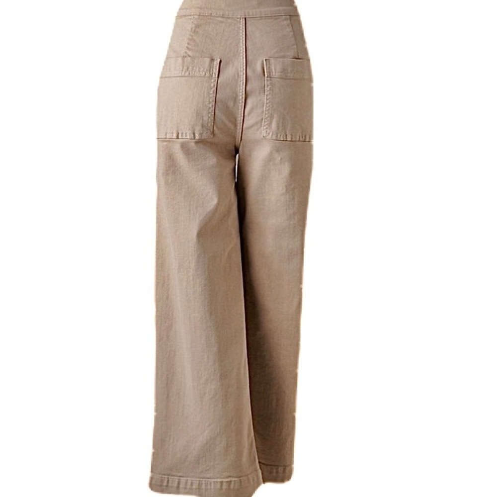 Crop Wide-Leg Tan Jeans w/ Side Pocket Buttons - Picture 2 of 11